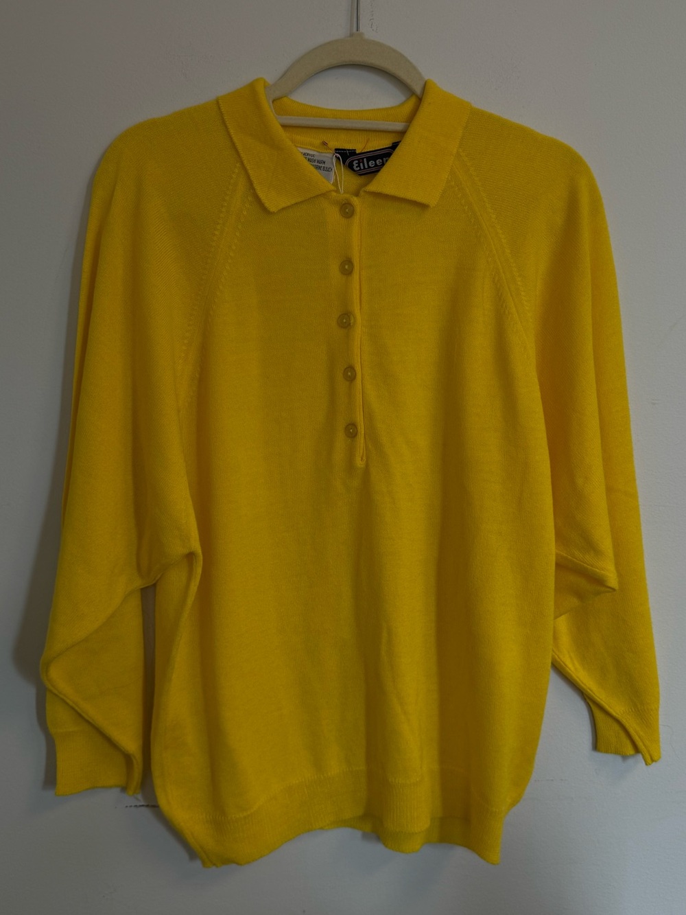 Vintage Bright Yellow Eileen made in Poland Button-Up Polo Sweater